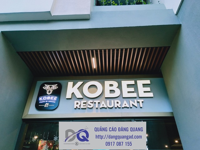 Thi công bảng hiệu alu, chữ và logo mica uốn nổi cho hệ thống nhà hàng Kobee Restaurant, tại quận 10, chung cư Hà Đô, Block Orchid 1, Tp HCM